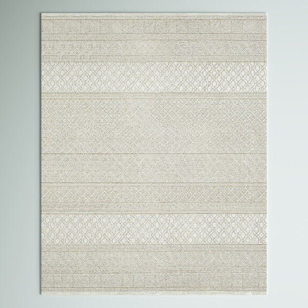 Steelside™ Abdera Geometric Handmade Tufted Wool Gray/Cream Area Rug